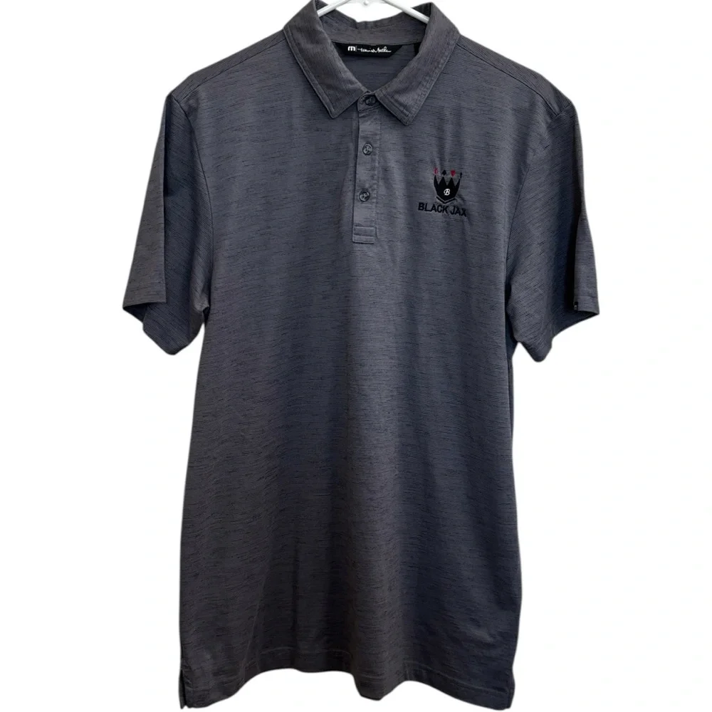 Travis Mathew Black Gray Heathered Golf Polo with Black Jax Logo Size L